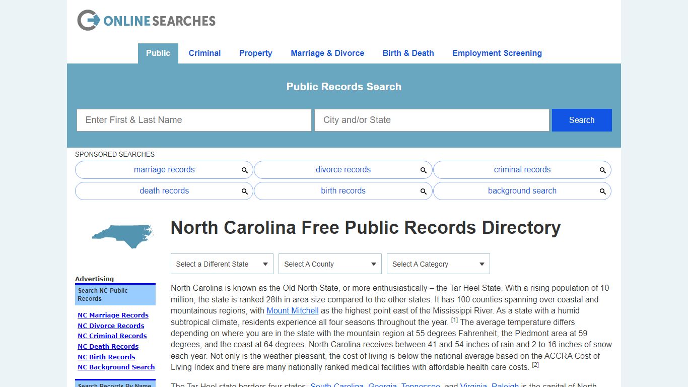 North Carolina Free Public Records Directory - OnlineSearches.com