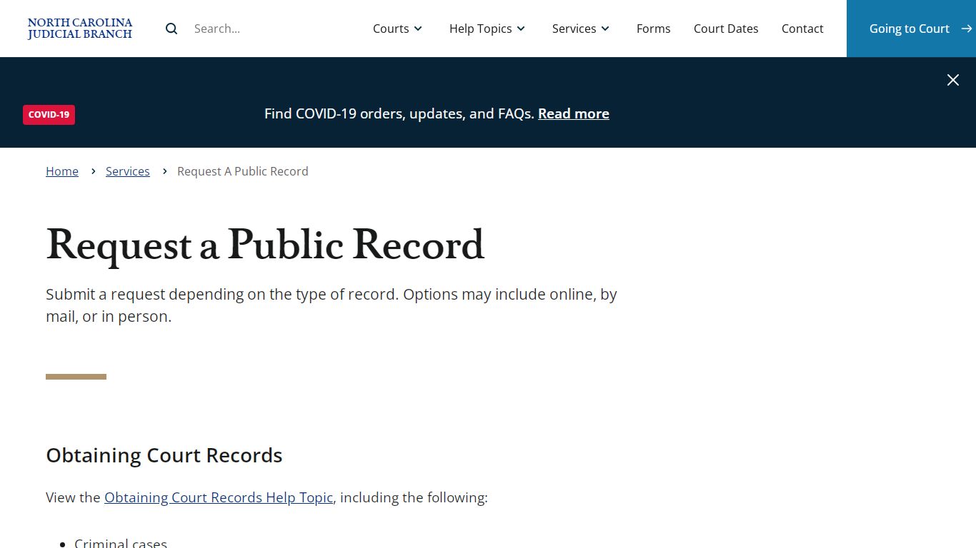 Request a Public Record | North Carolina Judicial Branch - NCcourts